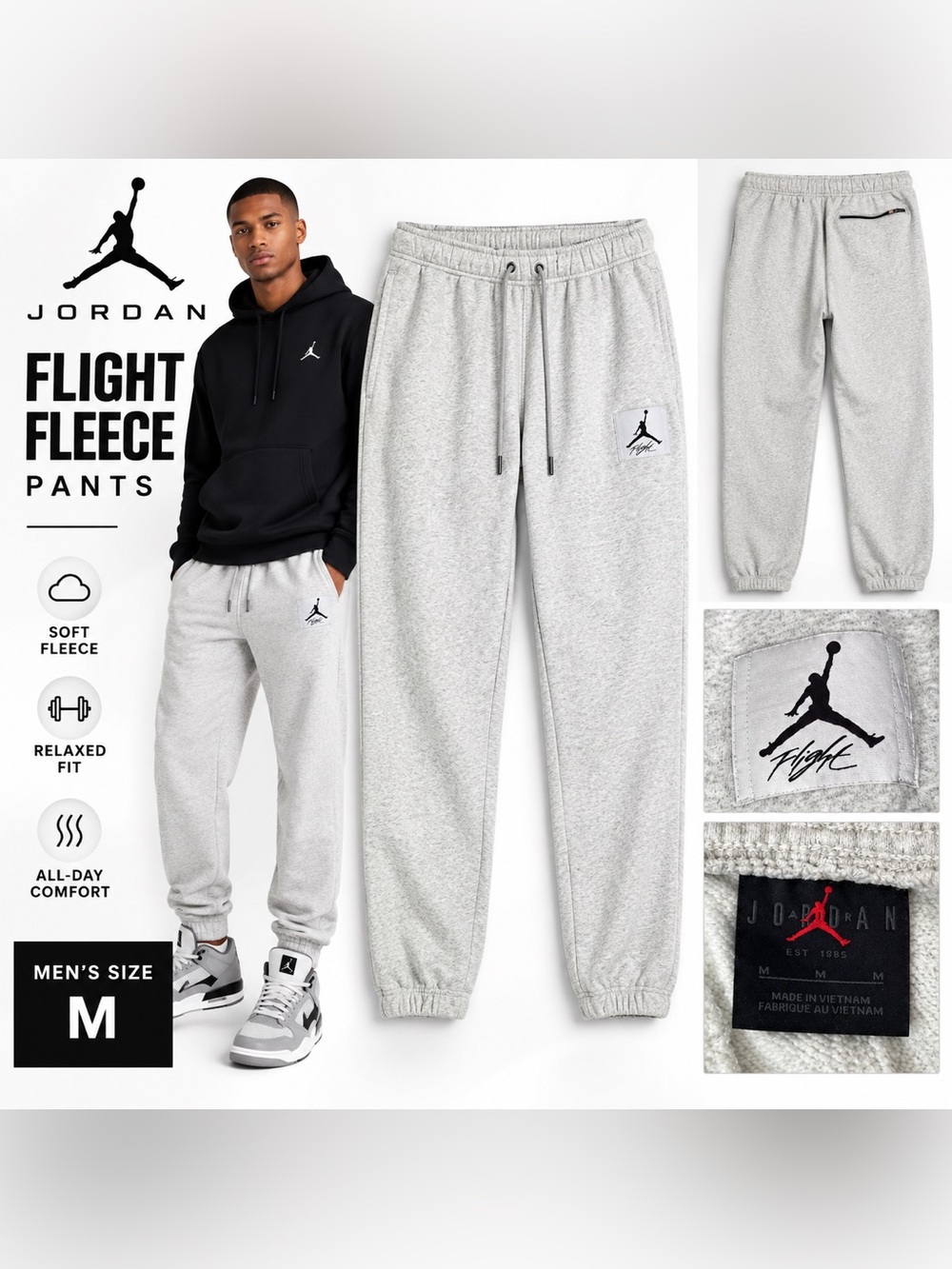 Air Jordan Flight Fleece Pants Light Gray Men’s Size Medium